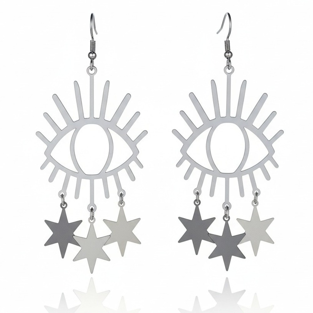 Silver Evil Eye‎ Star Dangle Earrings Boho Celestial Jewelry for Women